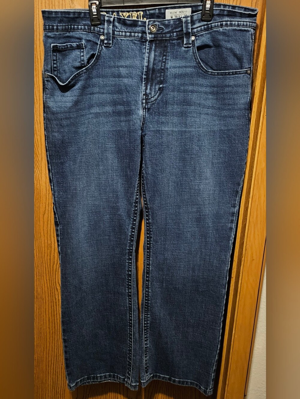 Men's Dark Blue Bootcut Jeans with Back Pocket Stitching